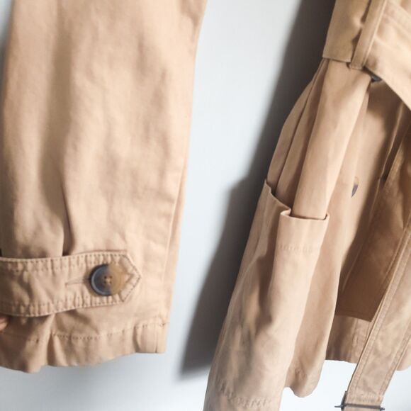 Gap Trench Coat Womens Large British Tan Khaki Pockets Belted Double Breasted - Picture 7 of 16